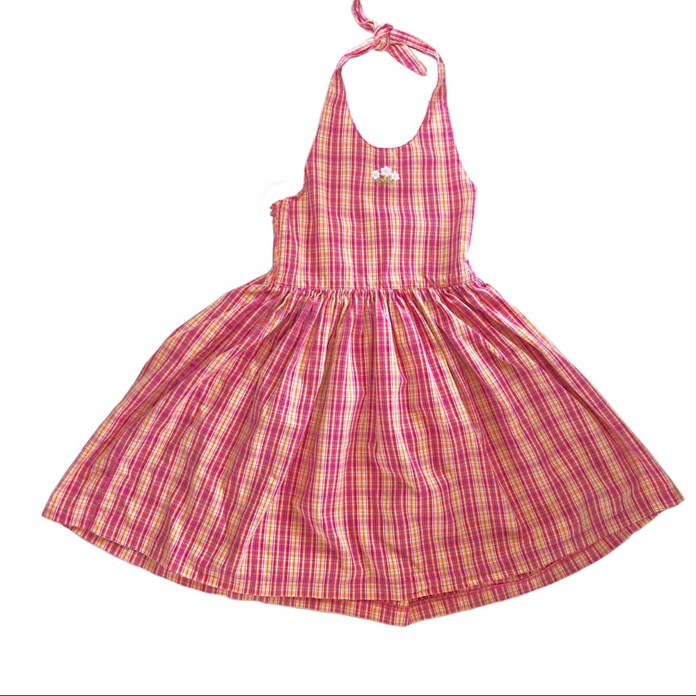 Children’s Place Pink Plaid Hi-low Halter Dress